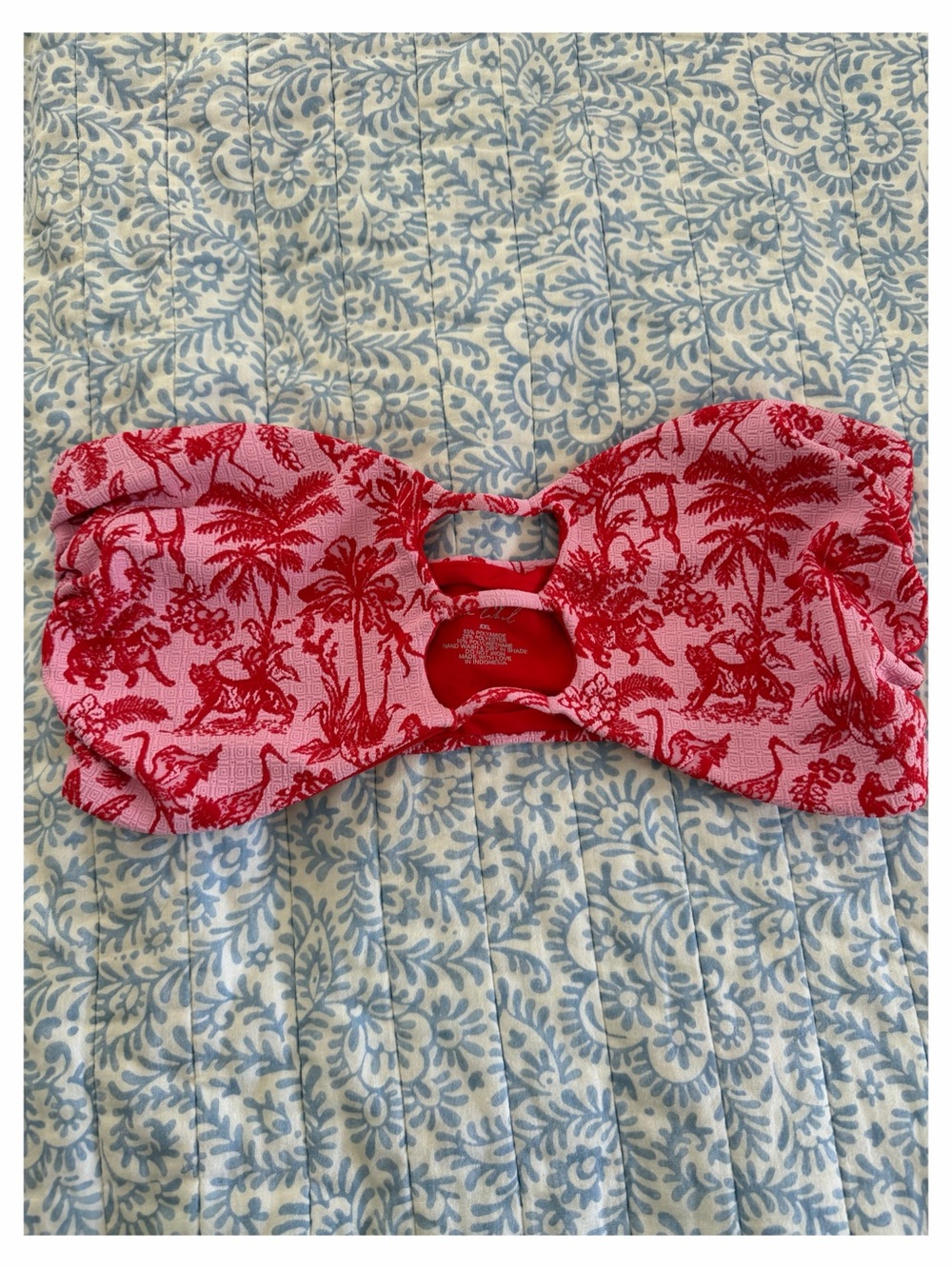 Red Palm Print Bandeau Swim Top